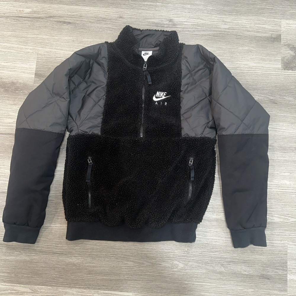 Nike Sportswear Sherpa Half Zip Jacket Black Fleece Men's Size S Side Pockets‎